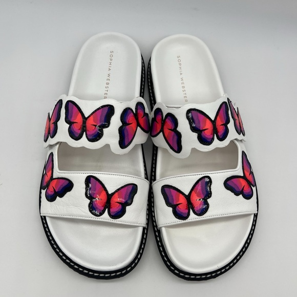 Sophia Webster Riva Slides in White/Multi Fluorescent - Picture 6 of 14
